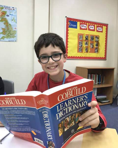 Student with dictionary